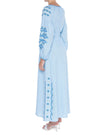 Baby Blue Embroidered Linen Maxi Dress – Balloon Sleeves
