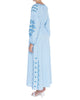 Baby Blue Embroidered Linen Maxi Dress – Balloon Sleeves