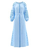 Baby Blue Embroidered Linen Maxi Dress – Balloon Sleeves