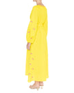 Lemon Yellow Embroidered Linen Maxi Dress – Balloon Sleeves