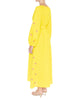 Lemon Yellow Embroidered Linen Maxi Dress – Balloon Sleeves