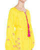 Lemon Yellow Embroidered Linen Maxi Dress – Balloon Sleeves