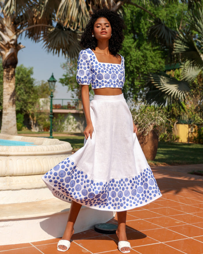 White Embroidered Linen Dress || ZALXNDRA