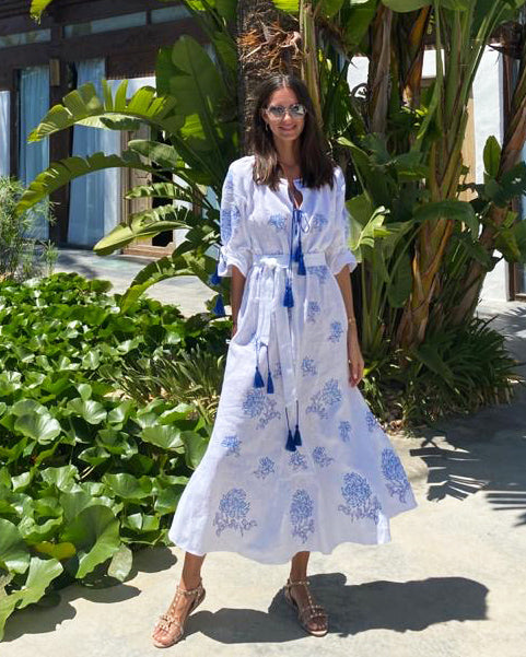White Embroidered Linen Maxi Dress || ZALXNDRA