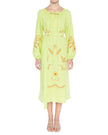 Pistachio Green Embroidered Linen Maxi Dress – Balloon Sleeves