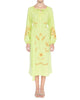 Pistachio Green Embroidered Linen Maxi Dress – Balloon Sleeves