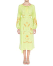 Pistachio Green Embroidered Linen Maxi Dress – Balloon Sleeves