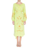Pistachio Green Embroidered Linen Maxi Dress – Balloon Sleeves