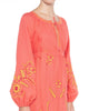 Coral Embroidered Linen Maxi Dress – Balloon Sleeves | ZALXNDRA
