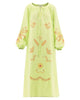 Pistachio Green Embroidered Linen Maxi Dress – Balloon Sleeves