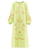 Pistachio Green Embroidered Linen Maxi Dress – Balloon Sleeves