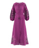 Plum Purple Embroidered Linen Maxi Dress – Balloon Sleeves