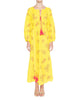 Lemon Yellow Embroidered Linen Maxi Dress – Balloon Sleeves