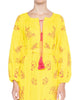 Lemon Yellow Embroidered Linen Maxi Dress – Balloon Sleeves