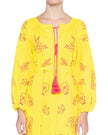 Lemon Yellow Embroidered Linen Maxi Dress – Balloon Sleeves