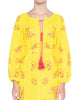 Lemon Yellow Embroidered Linen Maxi Dress – Balloon Sleeves
