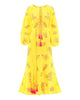 Lemon Yellow Embroidered Linen Maxi Dress – Balloon Sleeves