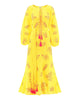 Lemon Yellow Embroidered Linen Maxi Dress – Balloon Sleeves