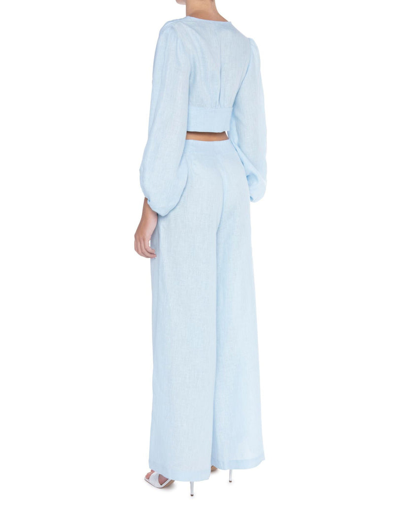 Baby Blue Linen Dress – 3/4 Sleeves | ZALXNDRA