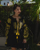 Black Embroidered Linen Mini Dress – Balloon Sleeves | ZALXNDRA