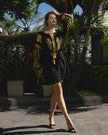Black Embroidered Linen Mini Dress – Balloon Sleeves | ZALXNDRA