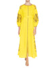 Lemon Yellow Embroidered Linen Maxi Dress – Balloon Sleeves