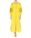Zitronengelbes besticktes Maxikleid aus Leinen – Ballonärmel