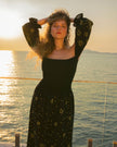Black Embroidered Linen Dress || ZALXNDRA