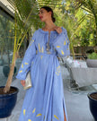 Puderblaues besticktes Maxikleid aus Leinen | ZALXNDRA