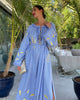 Puderblaues besticktes Maxikleid aus Leinen | ZALXNDRA