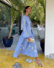 Puderblaues besticktes Maxikleid aus Leinen | ZALXNDRA
