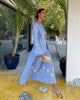 Puderblaues besticktes Maxikleid aus Leinen | ZALXNDRA