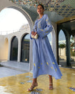 Puderblaues besticktes Maxikleid aus Leinen | ZALXNDRA