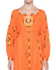 Robe longue en lin brodée orange citrouille – Manches ballon