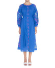 Blue Embroidered Linen Maxi Dress – Balloon Sleeves | ZALXNDRA