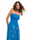 Turquoise Embroidered Linen Dress | ZALXNDRA