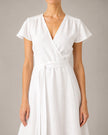 White Linen Belted V-Neck Maxi Dress