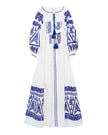 White Embroidered Linen Long Dress – Balloon Sleeves | ZALXNDRA