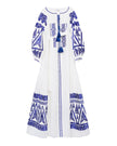 White Embroidered Linen Long Dress – Balloon Sleeves | ZALXNDRA