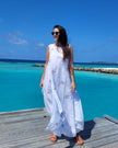 Robe longue en lin blanc brodé | ZALXNDRA