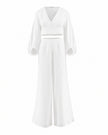 White Linen V-Neck Crop Top and Palazzo Pants Co-ord Set