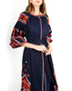 Rhapsody Blue Embroidered Linen Maxi Dress – Balloon Sleeves