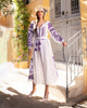 Robe longue blanche en lin brodé – Manches ballon | ZALXNDRA