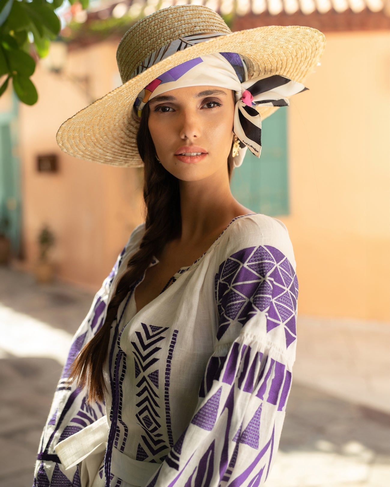 White Embroidered Linen Long Dress – Balloon Sleeves || ZALXNDRA