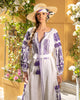 Robe longue blanche en lin brodé – Manches ballon | ZALXNDRA