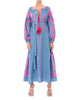 Robe longue en lin brodé bleu poudre foncé – Manches ballon